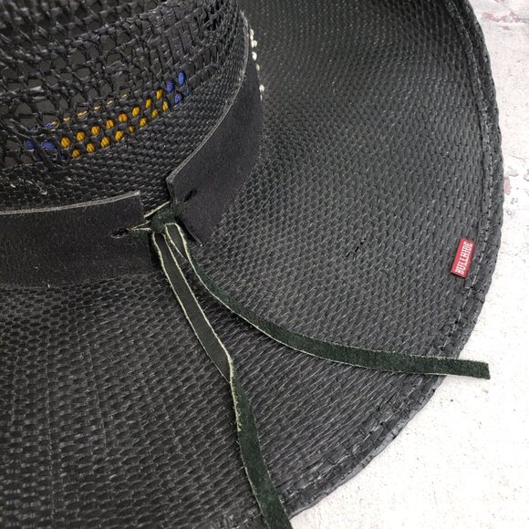 Bullhide Vintage Straw Cowboy Hat Western Black Enameled Concho Detail size M - Picture 12 of 13